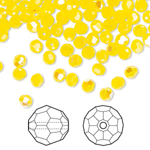 Bead, Crystal Passions&reg;, yellow opal shimmer, 4mm faceted round (5000). Sold per pkg of 144 (1 gross).