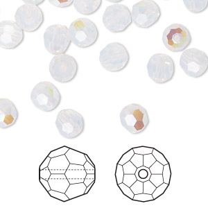 Bead, Crystal Passions&reg;, white opal shimmer, 6mm faceted round (5000). Sold per pkg of 12.