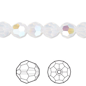Bead, Crystal Passions&reg;, white opal shimmer, 8mm faceted round (5000). Sold per pkg of 12.