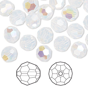 Bead, Crystal Passions&reg;, white opal shimmer, 8mm faceted round (5000). Sold per pkg of 144 (1 gross).