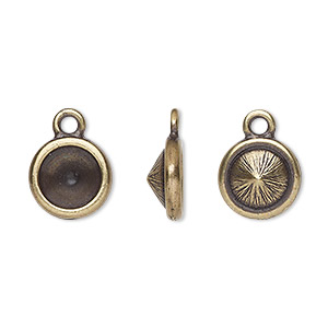 Drop, TierraCast&reg;, Almost Instant Jewelry&reg;, antique brass-plated pewter (tin-based alloy), 11mm round with SS39 chaton or rivoli glue-in setting (1088). Sold per pkg of 2.