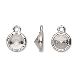 Drop, TierraCast&reg;, Almost Instant Jewelry&reg;, white bronze-plated pewter (tin-based alloy), 11mm round with SS39 chaton or rivoli glue-in setting (1088). Sold per pkg of 2.