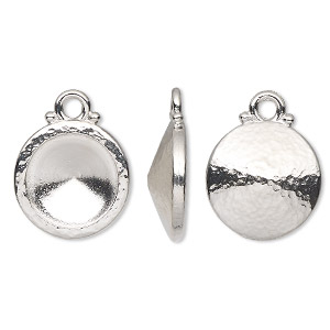 Drop, TierraCast&reg;, Almost Instant Jewelry&reg;, white bronze-plated pewter (tin-based alloy), 15mm hammered round with 12mm rivoli glue-in setting (1122). Sold per pkg of 2.
