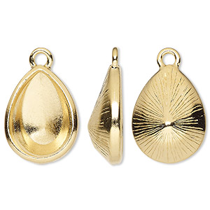 Drop, TierraCast&reg;, Almost Instant Jewelry&reg;, gold-plated pewter (tin-based alloy), 20.5x16mm teardrop with 18x13mm pear glue-in setting (4320). Sold per pkg of 2.
