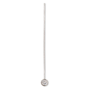 Head pin, cubic zirconia and rhodium-plated sterling silver, clear, 2-1/4 inches with 4mm faceted round, 20 gauge. Sold per pkg of 2.