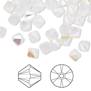 Bead, Crystal Passions&reg;, white opal shimmer, 6mm bicone (5328). Sold per pkg of 144 (1 gross).