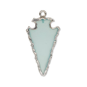 Focal, chalcedony (dyed) / electroplated silver / silver-plated sterling silver, aqua blue, 30x15mm hand-cut arrowhead. Sold individually.