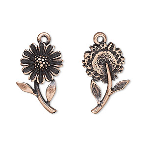 Charm, antique copper-plated pewter (tin-based alloy), 21x13.5mm single-sided daisy. Sold per pkg of 2.