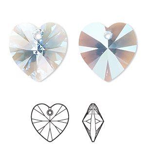 Drop, Crystal Passions&reg;, aquamarine shimmer, 18mm heart pendant (6228). Sold per pkg of 2.