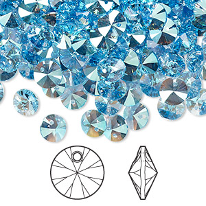 Drop, Crystal Passions&reg;, aquamarine shimmer, 6mm mini disk pendant (6428). Sold per pkg of 12.