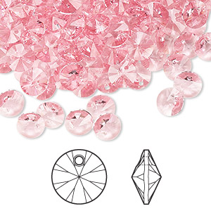 Drop, Crystal Passions&reg;, light rose, 6mm mini disk pendant (6428). Sold per pkg of 12.