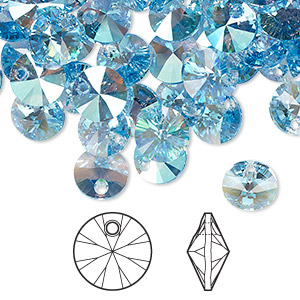 Drop, Crystal Passions&reg;, aquamarine shimmer, 8mm mini disk pendant (6428). Sold per pkg of 12.