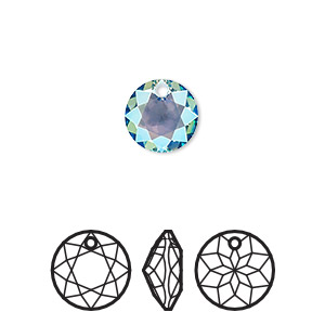 Drop, Crystal Passions&reg;, aquamarine shimmer, 10mm faceted classic cut pendant (6430). Sold per pkg of 2.