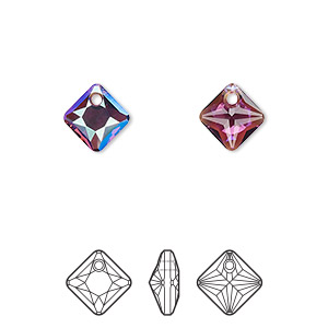 Drop, Crystal Passions&reg;, amethyst shimmer, 9mm faceted princess cut pendant (6431). Sold per pkg of 4.