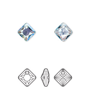 Drop, Crystal Passions&reg;, aquamarine shimmer, 9mm faceted princess cut pendant (6431). Sold per pkg of 4.