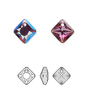 Drop, Crystal Passions&reg;, amethyst shimmer, 11.5mm faceted princess cut pendant (6431). Sold per pkg of 2.