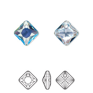 Drop, Crystal Passions&reg;, aquamarine shimmer, 11.5mm faceted princess cut pendant (6431). Sold per pkg of 2.