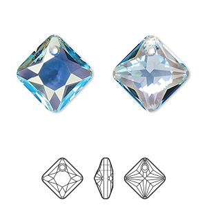 Drop, Crystal Passions&reg;, aquamarine shimmer, 16mm faceted princess cut pendant (6431). Sold individually.