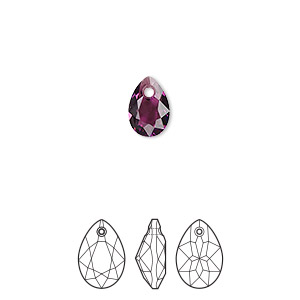 Drop, Crystal Passions&reg;, amethyst, 9x6mm faceted pear cut pendant (6433). Sold per pkg of 4.
