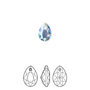 Drop, Crystal Passions&reg;, aquamarine shimmer, 9x6mm faceted pear cut pendant (6433). Sold per pkg of 4.