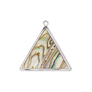 Drop, paua shell (assembled) / resin / imitation rhodium-finished brass, multicolored, 25x24x24mm double-sided triangle. Sold individually.