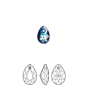Drop, Crystal Passions&reg;, crystal Bermuda blue P, 9x6mm faceted pear cut pendant (6433). Sold per pkg of 4.