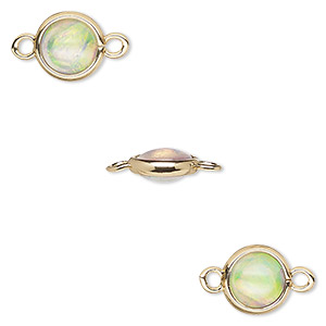 Link, Opalized Ice&#153;, &quot;opal&quot; (resin) and gold-finished brass, white, 9.5mm double-sided round. Sold per pkg of 6.