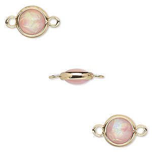 Link, Opalized Ice&#153;, &quot;opal&quot; (resin) and gold-finished brass, light pink, 9.5mm double-sided round. Sold per pkg of 6.