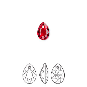 Drop, Crystal Passions&reg;, light Siam, 9x6mm faceted pear cut pendant (6433). Sold per pkg of 4.