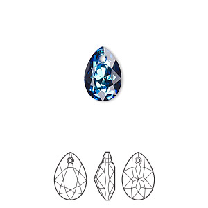 Drop, Crystal Passions&reg;, crystal Bermuda blue P, 11.5x8mm faceted pear cut pendant (6433). Sold per pkg of 4.