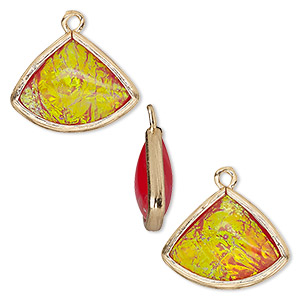Drop, Opalized Ice&#153;, &quot;opal&quot; (resin) and gold-finished brass, orange, 19x15mm double-sided fan. Sold per pkg of 4.