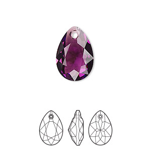 Drop, Crystal Passions&reg;, amethyst, 16x11mm faceted pear cut pendant (6433). Sold per pkg of 2.