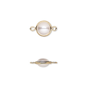 Link, acrylic pearl and gold-finished brass, cream, 8mm double-sided round. Sold per pkg of 10.