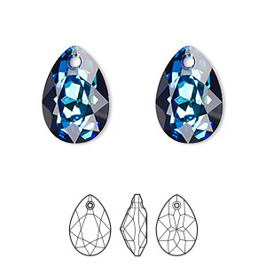 Drop, Crystal Passions&reg;, crystal Bermuda blue P, 16x11mm faceted pear cut pendant (6433). Sold per pkg of 2.