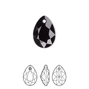 Drop, Crystal Passions&reg;, jet, 16x11mm faceted pear cut pendant (6433). Sold per pkg of 2.