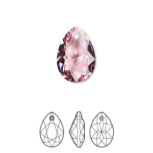 Drop, Crystal Passions&reg;, light rose, 16x11mm faceted pear cut pendant (6433). Sold per pkg of 2.