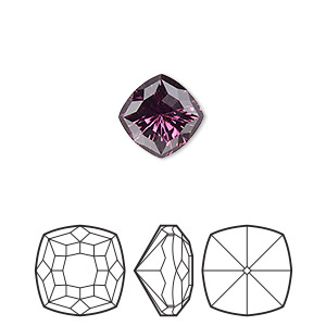 Embellishment, Crystal Passions&reg;, amethyst, foil back, 10mm faceted magical square fancy stone (4460). Sold per pkg of 2.