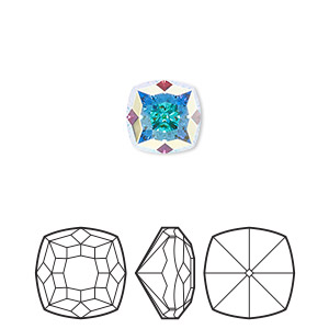 Embellishment, Crystal Passions&reg;, crystal AB, foil back, 10mm faceted magical square fancy stone (4460). Sold per pkg of 2.