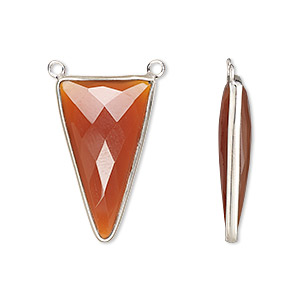 Connector, sterling silver and carnelian (dyed / heated), 25x15mm hand-cut double-sided faceted triangle with 2 closed loops, Mohs hardness 6-1/2 to 7. Sold individually.