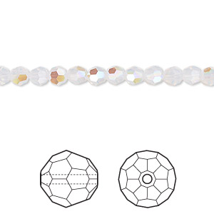 Bead, Crystal Passions&reg;, white opal shimmer, 4mm faceted round (5000). Sold per pkg of 12.