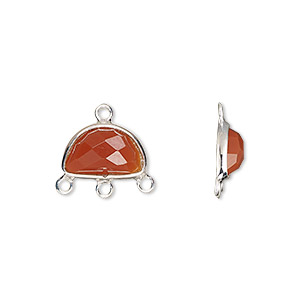 Drop, sterling silver and carnelian (dyed / heated), 13x9mm hand-cut single-sided faceted half moon with 3 closed loops, Mohs hardness 6-1/2 to 7. Sold individually.