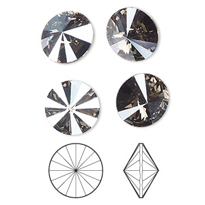 Chaton, Crystal Passions&reg; rhinestone, black diamond moonlight, foil back, 12mm faceted rivoli (1122), SS47. Sold per pkg of 4.