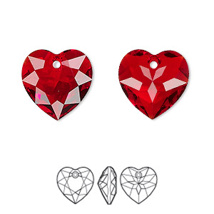 Drop, Crystal Passions&reg;, light Siam, 14.5mm faceted heart cut pendant (6432). Sold individually.