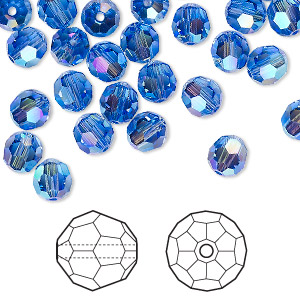 Bead, Crystal Passions&reg;, sapphire shimmer 2X, 6mm faceted round (5000). Sold per pkg of 144 (1 gross).