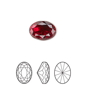 Embellishment, Crystal Passions&reg;, scarlet, foil back, 14x10mm magical oval fancy stone (4160). Sold individually.