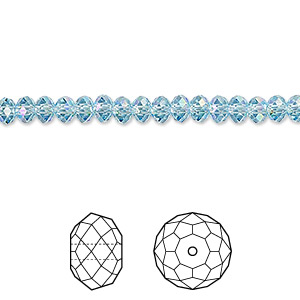 Bead, Crystal Passions&reg;, aquamarine shimmer 2X, 4x3mm faceted rondelle (5040). Sold per pkg of 144 (1 gross).