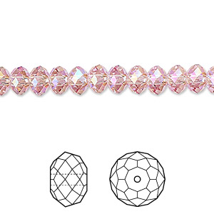 Bead, Crystal Passions&reg;, light rose shimmer 2X, 6x4mm faceted rondelle (5040). Sold per pkg of 12.