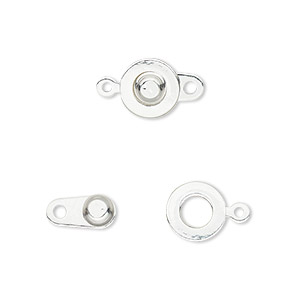Clasp, button, silver-plated brass, 9mm. Sold per pkg of 10.