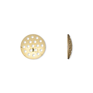 Component, gold-plated brass, 12mm perforated disc. Sold per pkg of 20.
