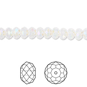 Bead, Crystal Passions&reg;, white opal shimmer 2X, 6x4mm faceted rondelle (5040). Sold per pkg of 12.